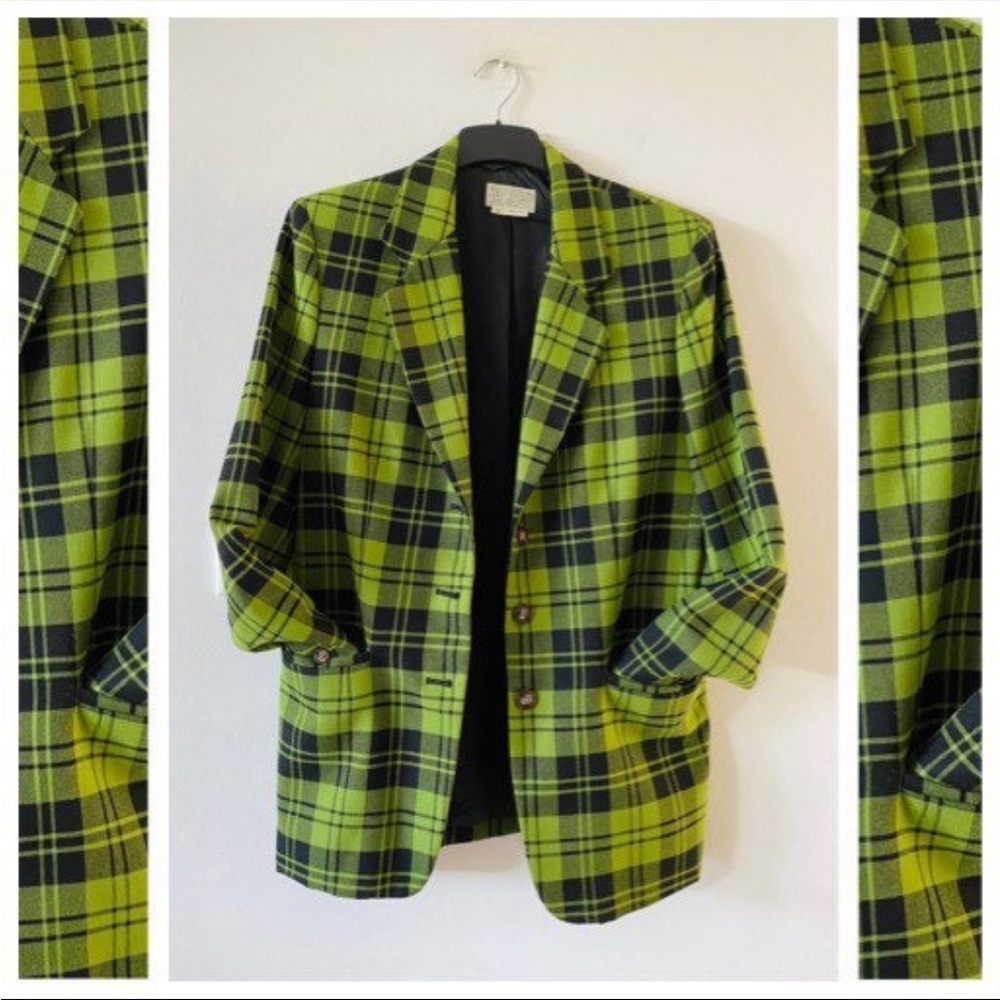 Apple Green Plaid & Black Blazer